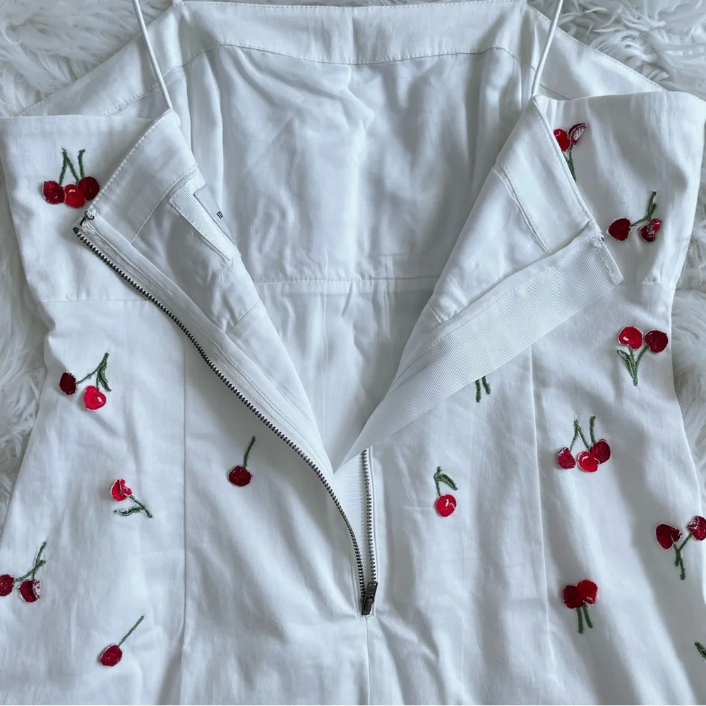 Anthropologie Maeve The Brynne 3D Cherry Mini Dress White Size 8 - Picture 13 of 16